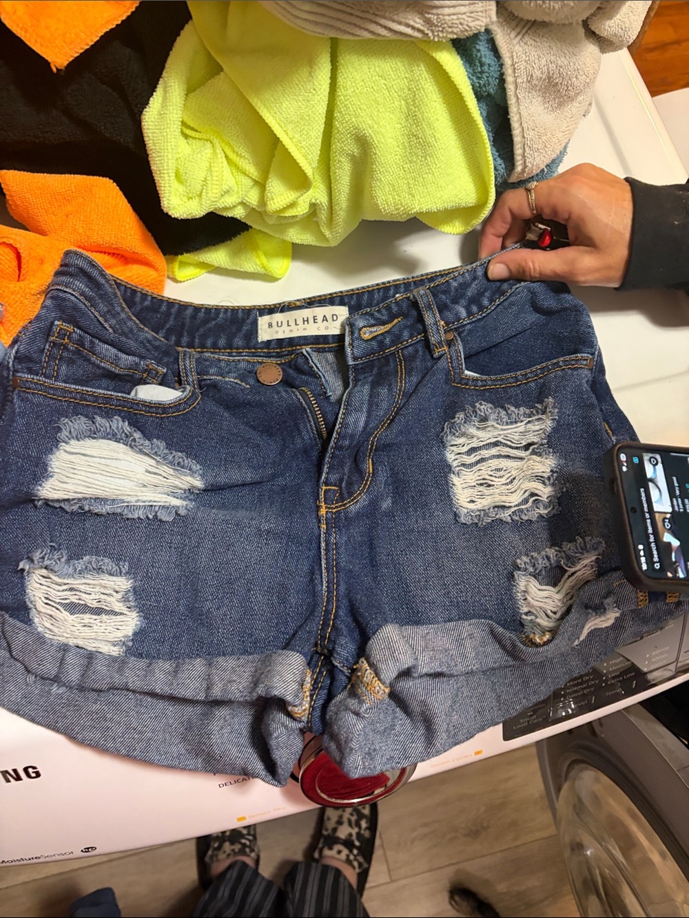 Bullhead Distressed Rolled-Hem Jean Shorts - Blue